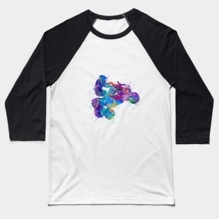 Four Wheeler Riding Boy Blue Purple Watercolor Silhouette Baseball T-Shirt